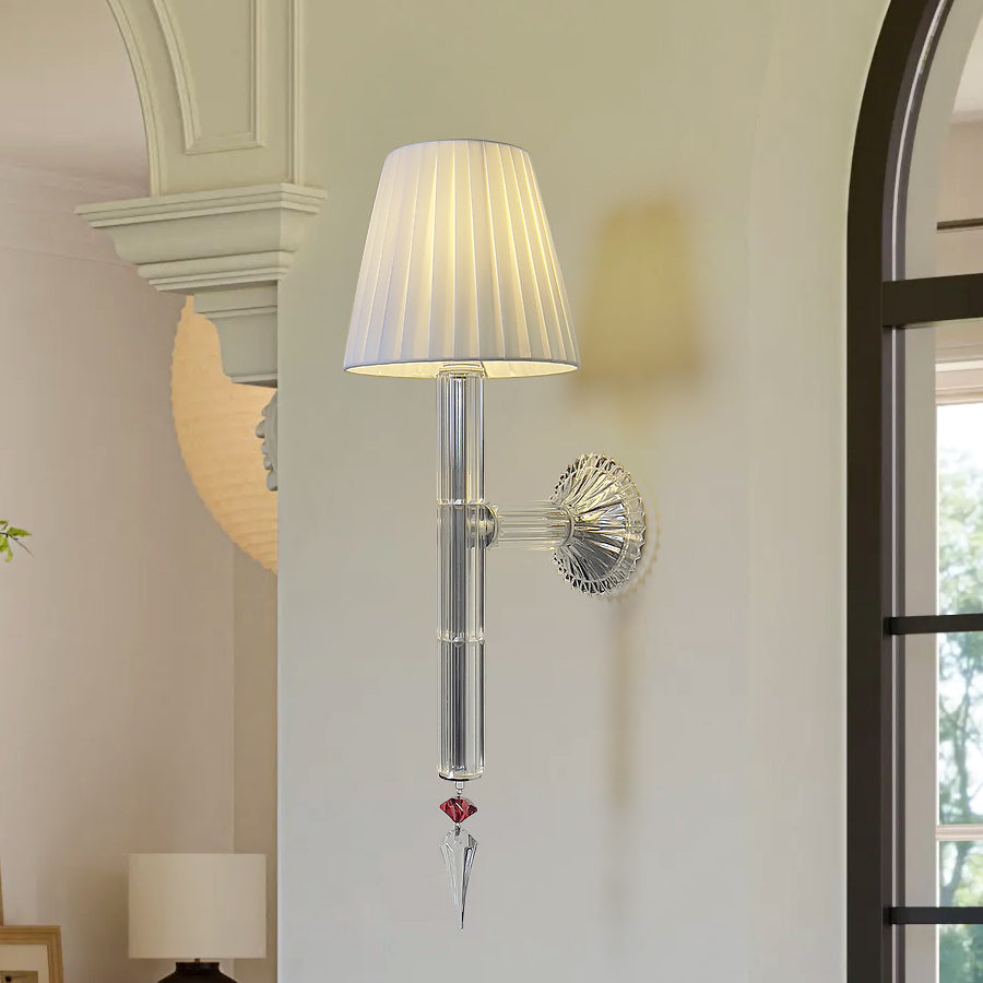 Luxury Silver Wall Sconce with Pleated Fabric Shade