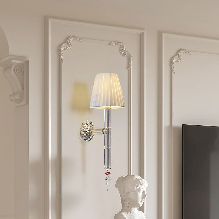 Luxury Silver Wall Sconce with Pleated Fabric Shade