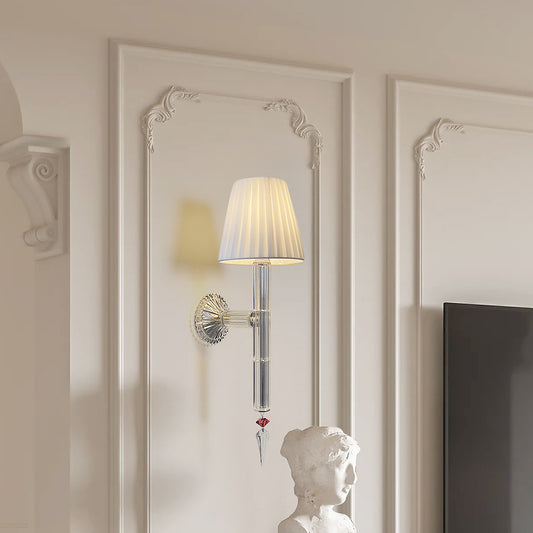 Luxury Silver Wall Sconce with Pleated Fabric Shade