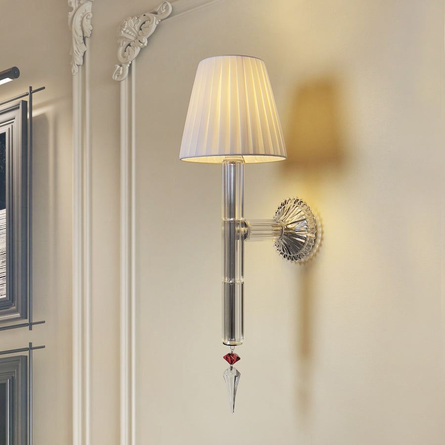 Luxury Silver Wall Sconce with Pleated Fabric Shade