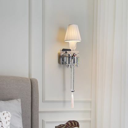 Elegant Pleated Shade Crystal Wall Sconce with Decorative Pendant