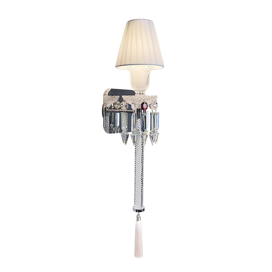 Elegant Pleated Shade Crystal Wall Sconce with Decorative Pendant