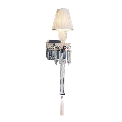 Elegant Pleated Shade Crystal Wall Sconce with Decorative Pendant