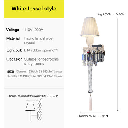 Elegant Pleated Shade Crystal Wall Sconce with Decorative Pendant