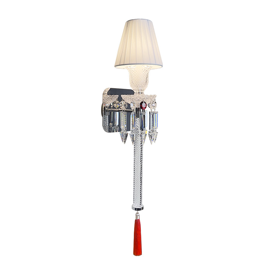Elegant Pleated Shade Crystal Wall Sconce with Decorative Pendant
