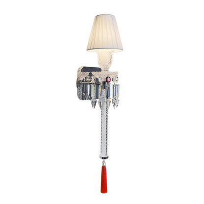 Elegant Pleated Shade Crystal Wall Sconce with Decorative Pendant