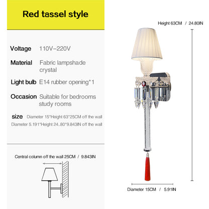 Elegant Pleated Shade Crystal Wall Sconce with Decorative Pendant