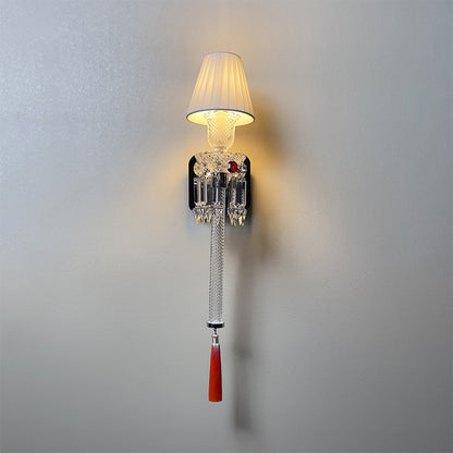 Elegant Pleated Shade Crystal Wall Sconce with Decorative Pendant