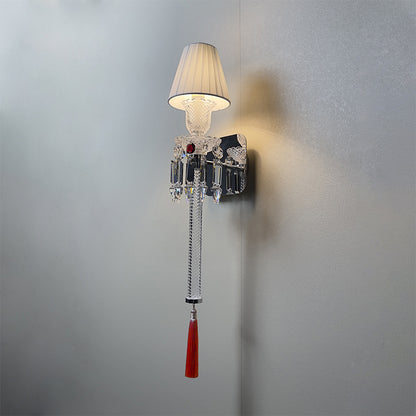 Elegant Pleated Shade Crystal Wall Sconce with Decorative Pendant