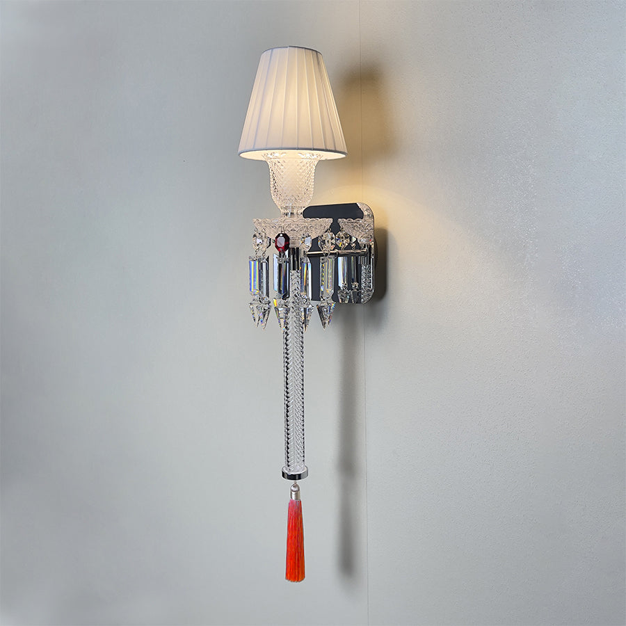 Elegant Pleated Shade Crystal Wall Sconce with Decorative Pendant