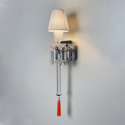 Elegant Pleated Shade Crystal Wall Sconce with Decorative Pendant