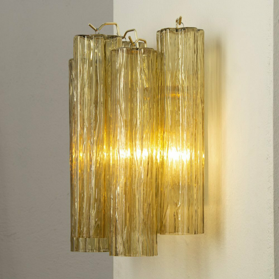 Mid-Century Amber Murano Glass Tube Wall Sconce – Italian Vintage Wall Light