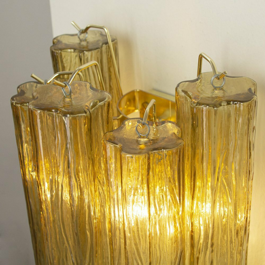 Mid-Century Amber Murano Glass Tube Wall Sconce – Italian Vintage Wall Light
