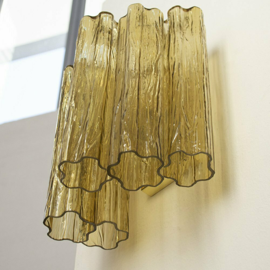 Mid-Century Amber Murano Glass Tube Wall Sconce – Italian Vintage Wall Light