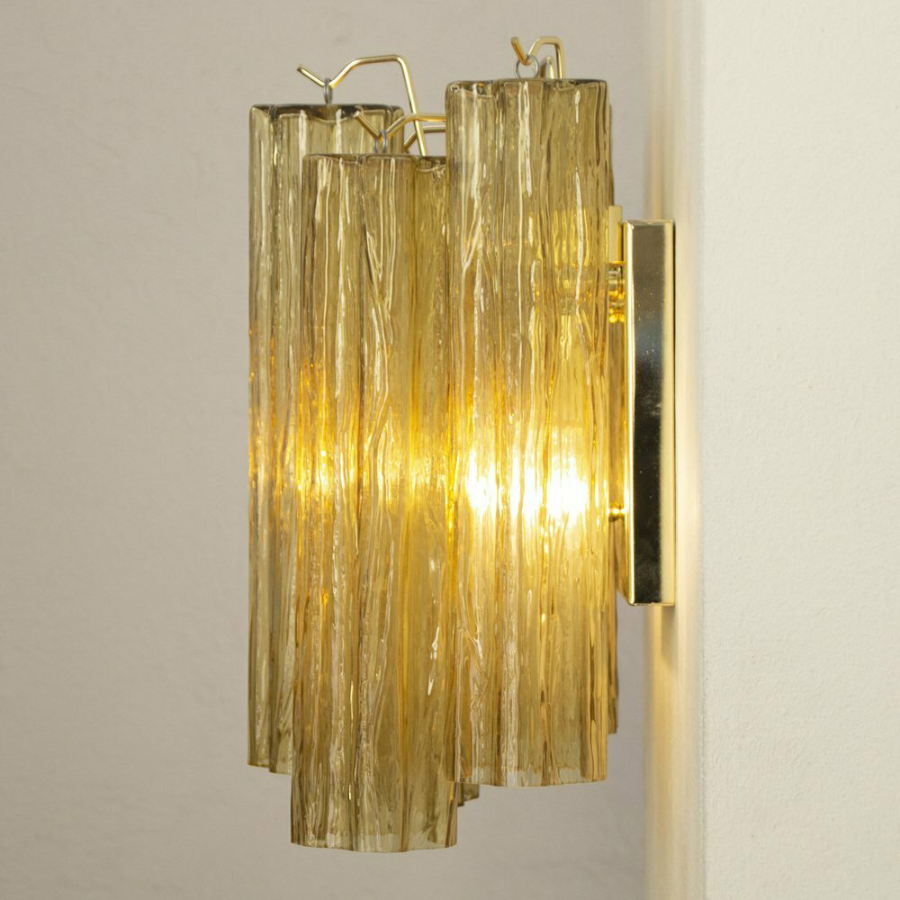 Mid-Century Amber Murano Glass Tube Wall Sconce – Italian Vintage Wall Light