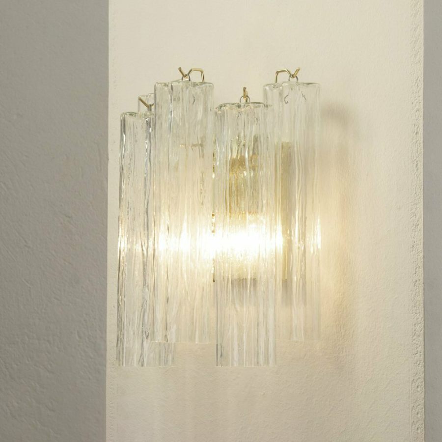 Mid-Century Amber Murano Glass Tube Wall Sconce – Italian Vintage Wall Light