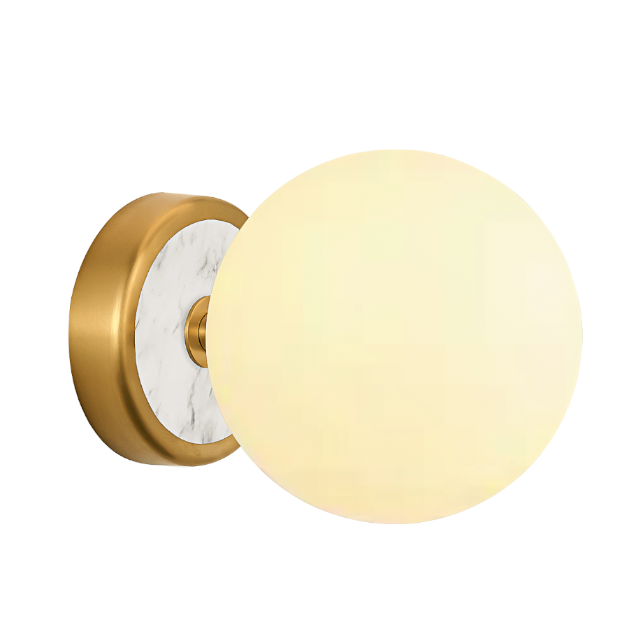 Cream White Faux Marble Glass Globe Wall Sconce for Bedroom & Living Room