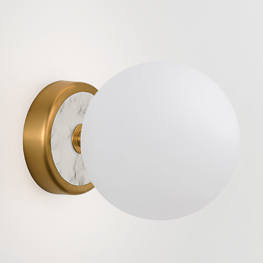 Cream White Faux Marble Glass Globe Wall Sconce for Bedroom & Living Room