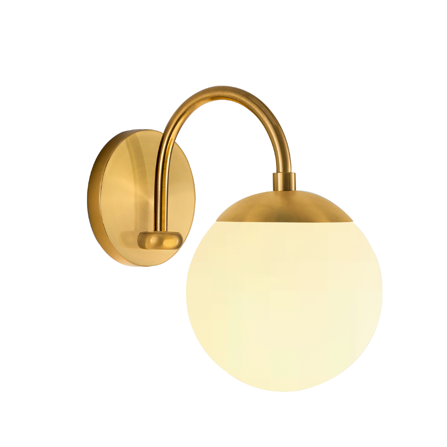 Modern Curved Arm Glass Globe Wall Sconce–1-Light, 2-Ligh for Bedroom & Living Room