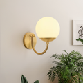 Modern Curved Arm Glass Globe Wall Sconce–1-Light, 2-Ligh for Bedroom & Living Room