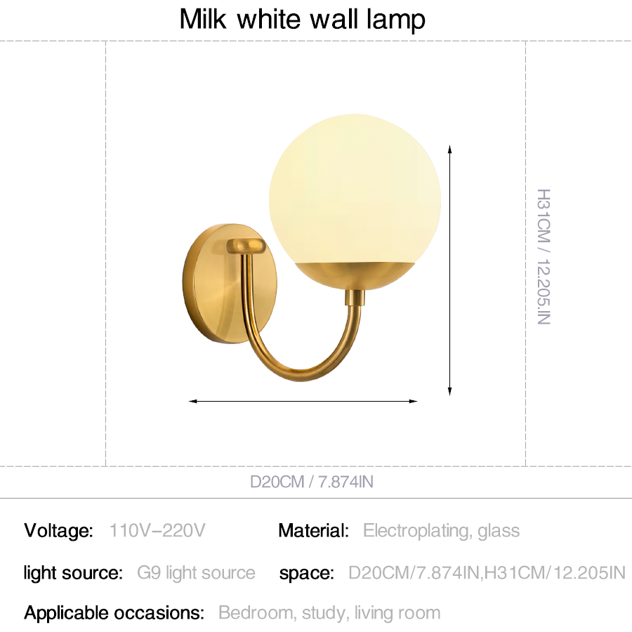 Modern Curved Arm Glass Globe Wall Sconce–1-Light, 2-Ligh for Bedroom & Living Room