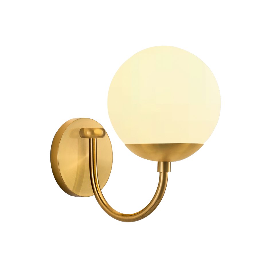Modern Curved Arm Glass Globe Wall Sconce–1-Light, 2-Ligh for Bedroom & Living Room