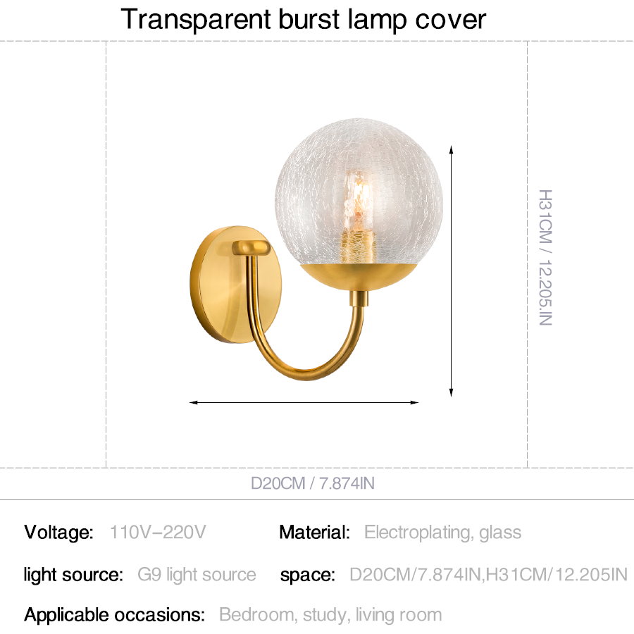 Modern Curved Arm Glass Globe Wall Sconce–1-Light, 2-Ligh for Bedroom & Living Room