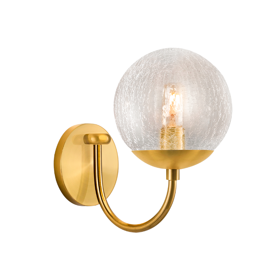 Modern Curved Arm Glass Globe Wall Sconce–1-Light, 2-Ligh for Bedroom & Living Room