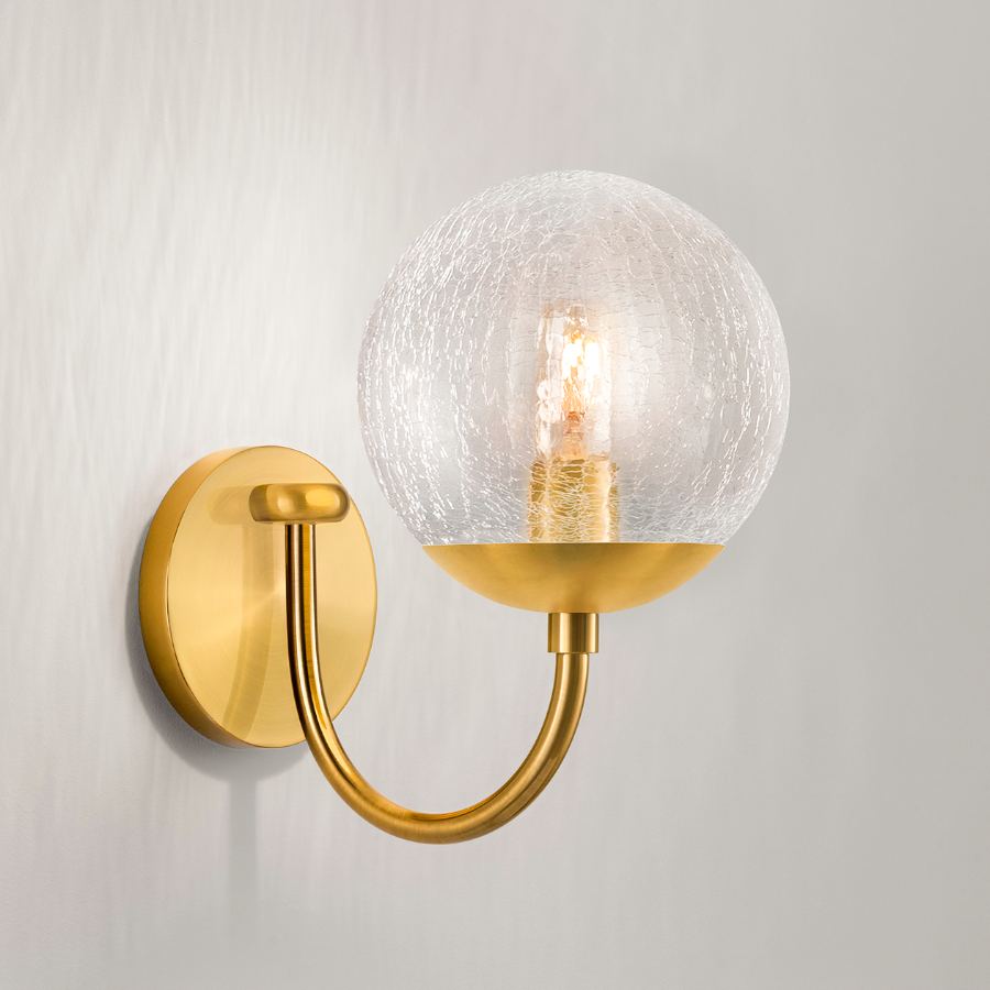 Modern Curved Arm Glass Globe Wall Sconce–1-Light, 2-Ligh for Bedroom & Living Room