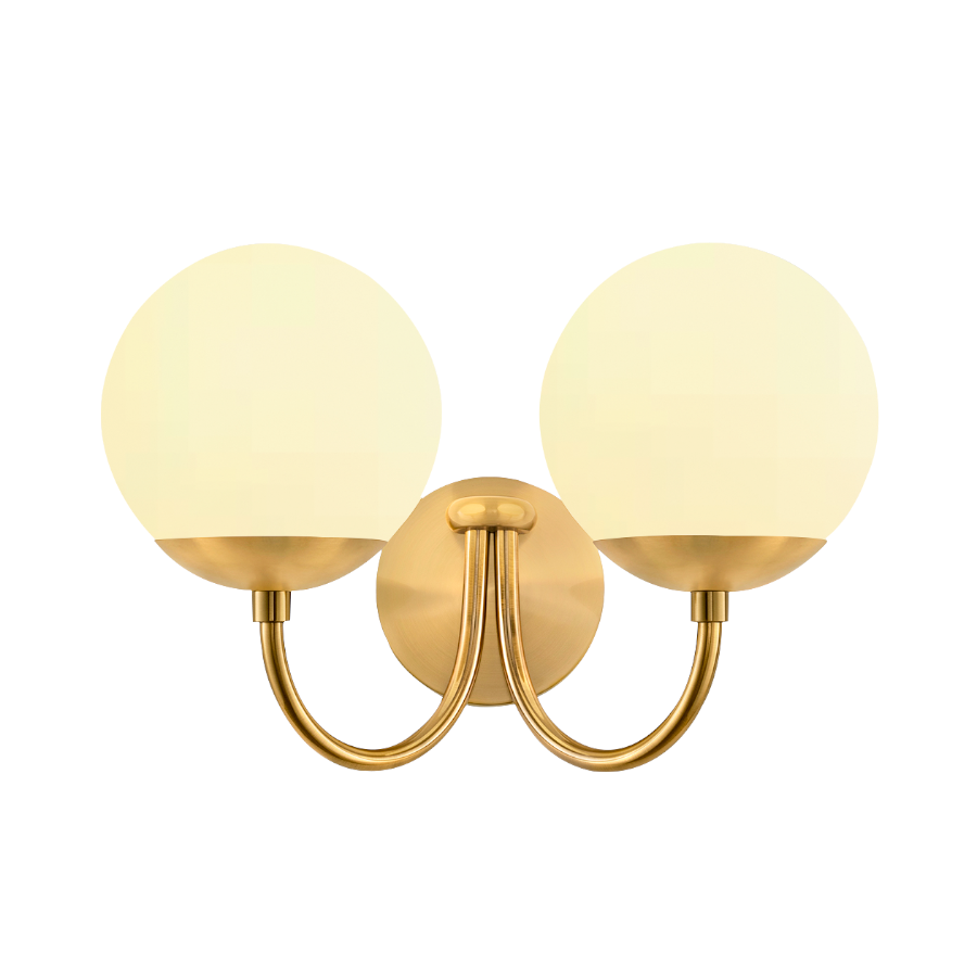 Modern Curved Arm Glass Globe Wall Sconce–1-Light, 2-Ligh for Bedroom & Living Room