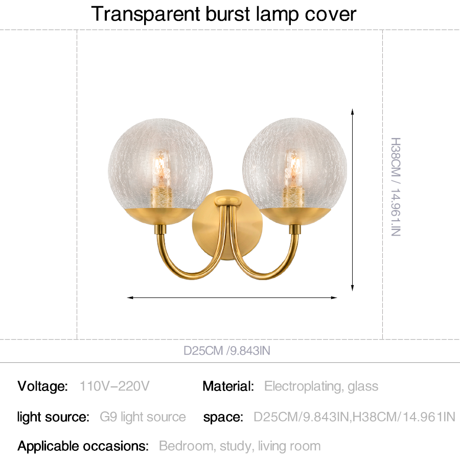 Modern Curved Arm Glass Globe Wall Sconce–1-Light, 2-Ligh for Bedroom & Living Room