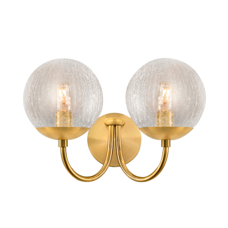 Modern Curved Arm Glass Globe Wall Sconce–1-Light, 2-Ligh for Bedroom & Living Room