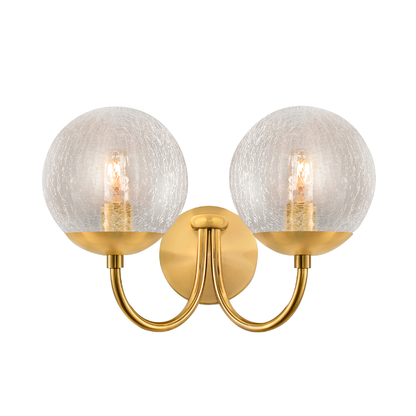 Modern Curved Arm Glass Globe Wall Sconce–1-Light, 2-Ligh for Bedroom & Living Room