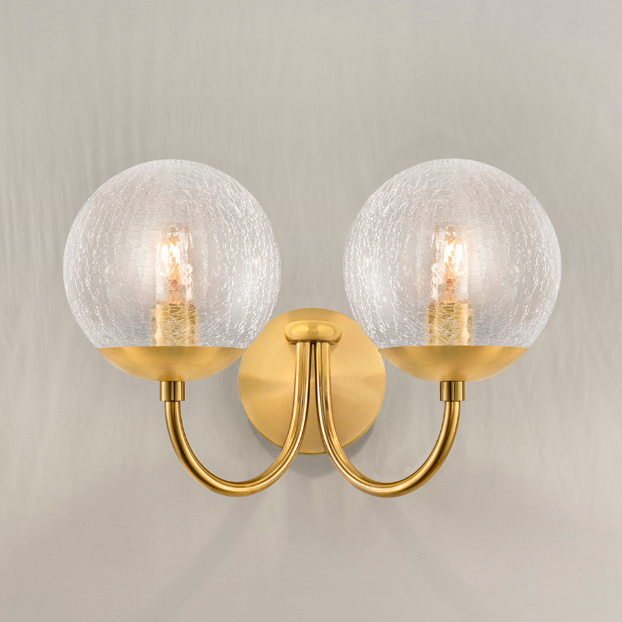 Modern Curved Arm Glass Globe Wall Sconce–1-Light, 2-Ligh for Bedroom & Living Room