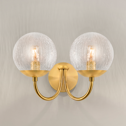 Modern Curved Arm Glass Globe Wall Sconce–1-Light, 2-Ligh for Bedroom & Living Room