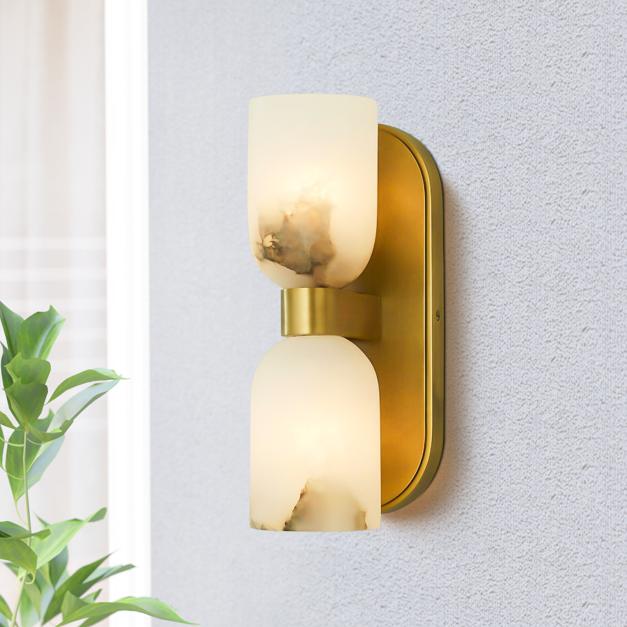 Modern Marble Glass Double Wall Sconce – Gold or Black Finish