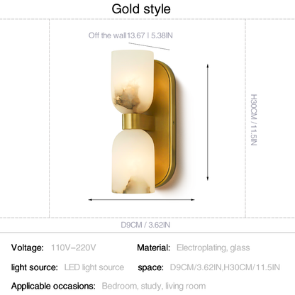Modern Marble Glass Double Wall Sconce – Gold or Black Finish