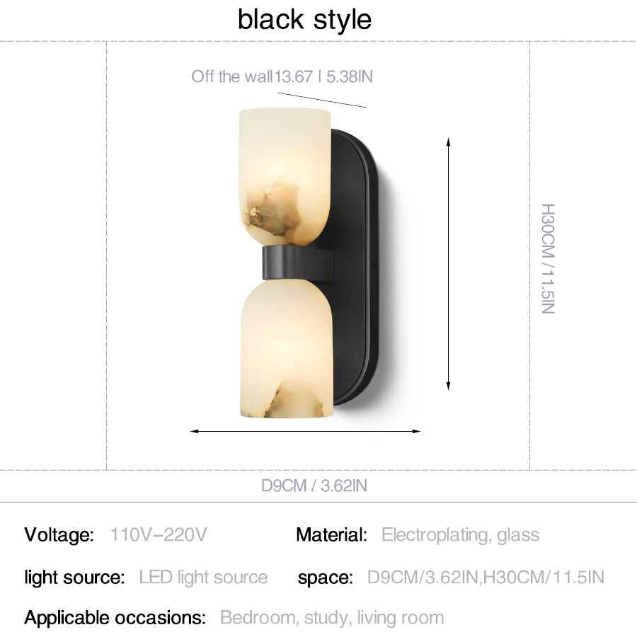 Modern Marble Glass Double Wall Sconce – Gold or Black Finish