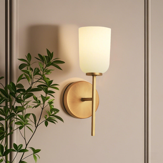 Modern Milk White Glass Wall Sconce – Gold or Black Finish  Product Description