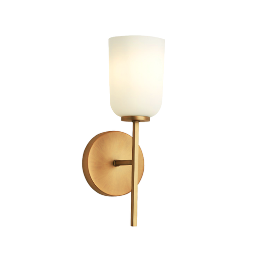 Modern Milk White Glass Wall Sconce – Gold or Black Finish  Product Description