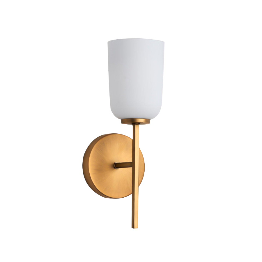 Modern Milk White Glass Wall Sconce – Gold or Black Finish  Product Description
