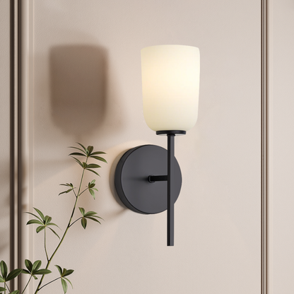 Modern Milk White Glass Wall Sconce – Gold or Black Finish  Product Description