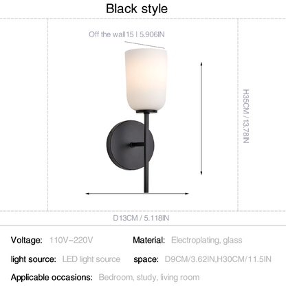 Modern Milk White Glass Wall Sconce – Gold or Black Finish  Product Description