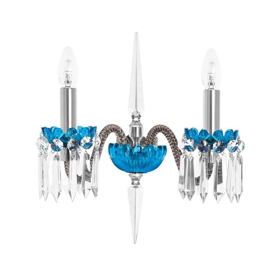 Flannel Gray & Sky Blue Crystal Wall Sconce