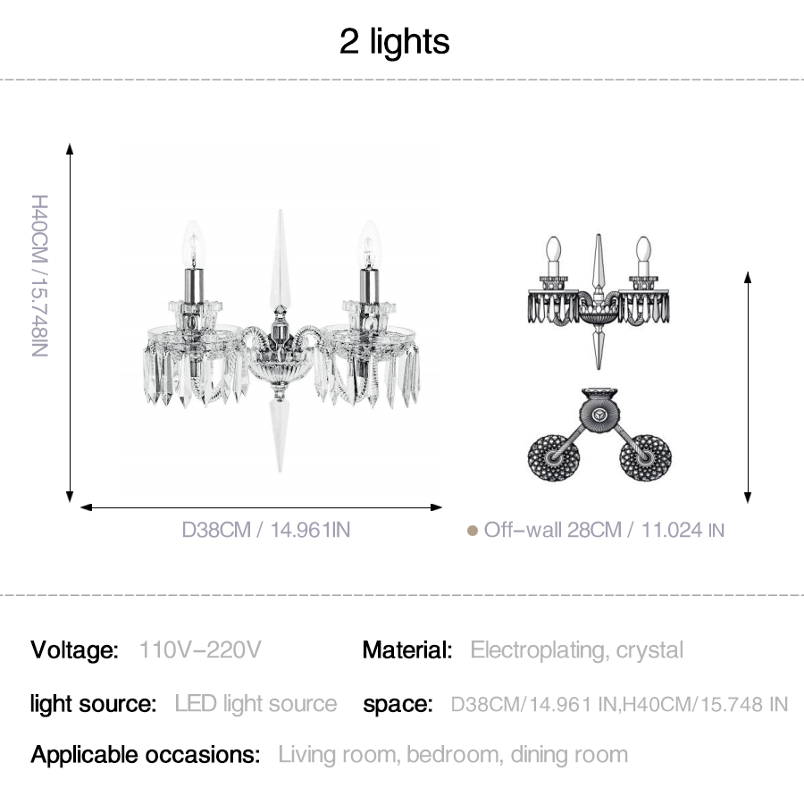 Classic Crystal Candelabra Multi-Light Wall Sconce
