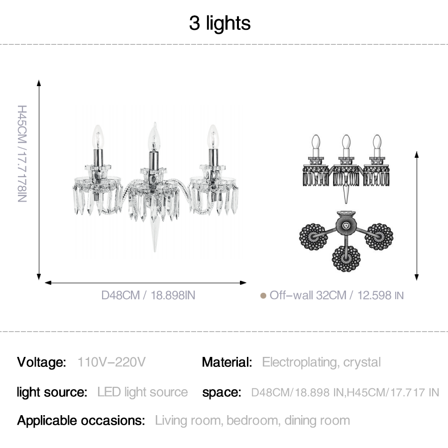Classic Crystal Candelabra Multi-Light Wall Sconce