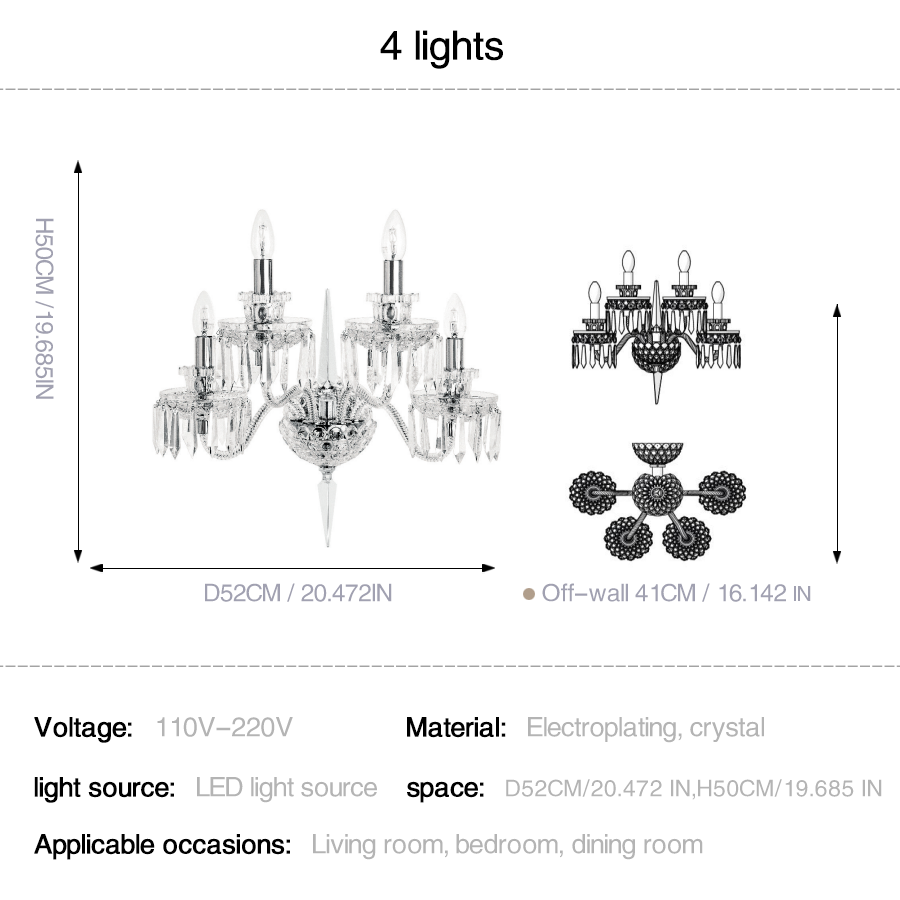 Classic Crystal Candelabra Multi-Light Wall Sconce