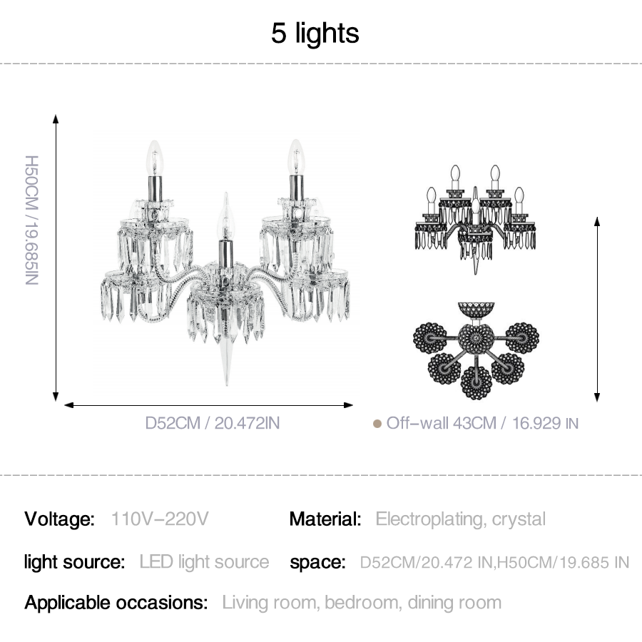 Classic Crystal Candelabra Multi-Light Wall Sconce