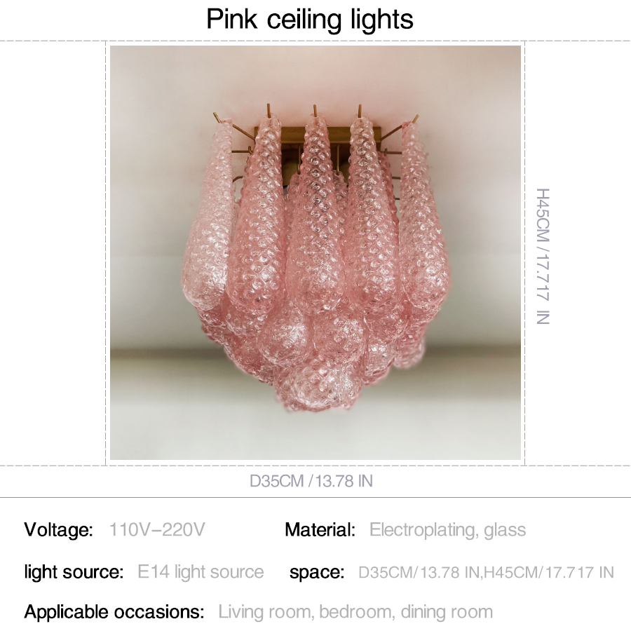 Mid-Century Pink Petal Glass Flush Mount Ceiling Light