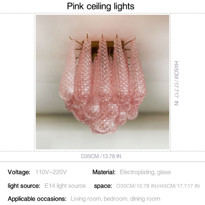 Mid-Century Pink Petal Glass Flush Mount Ceiling Light